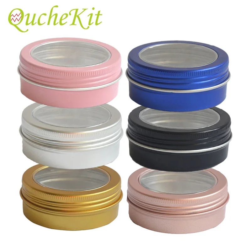 50/20/10 sztuk 60g 80g puste srebrne aluminiowe puszki puszki z okienkiem balsam do ust cyna pojemnik na kosmetyki herbata organizer do przechowywania biżuterii