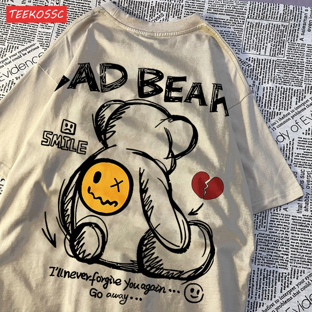 Cartoon Hand Drawn Bear Printed Tee Clothes Versatile Everyday Clothing Womens Soft Comfortable Topcute Breathable T Shirts