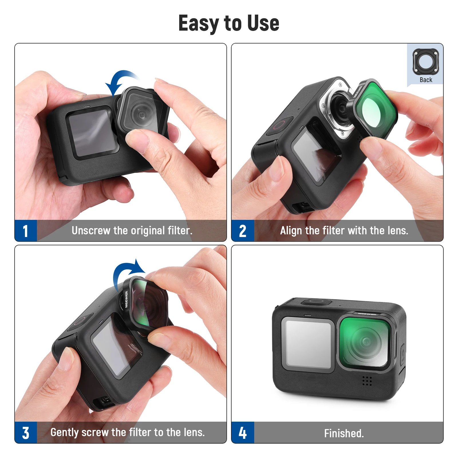 NEEWER 15X Makro-Objektiv für GoPro Hero 13 12 11 10 9 Action-Kamera, Nahaufnahmefilter, antireflektierend, mehrfach beschichtet, HD-Optikglas – Detail 8