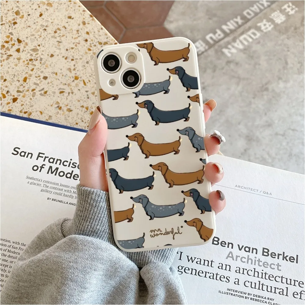 Dachshund Silhouette Dog Phone Case For Iphone 11 13 14 Pro Max X Xr Xs Max Se2020 12mini White Cover Case