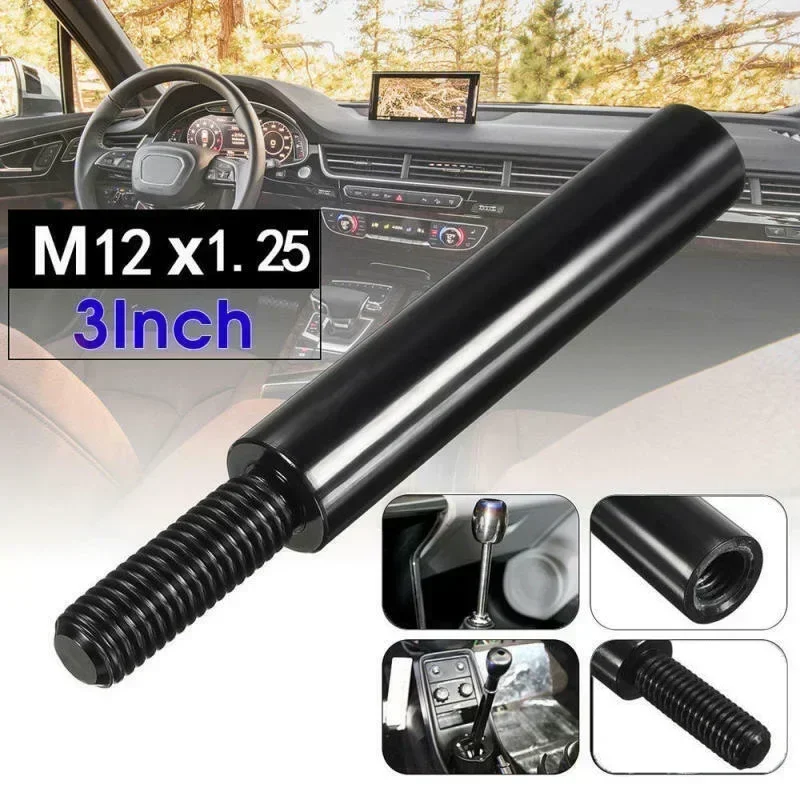 Aluminum Alloy Auto Shift Knob Extender Shifter Stick Lever Extension 3Inch Black M12×1.25 Gear Shift Knob Accessory