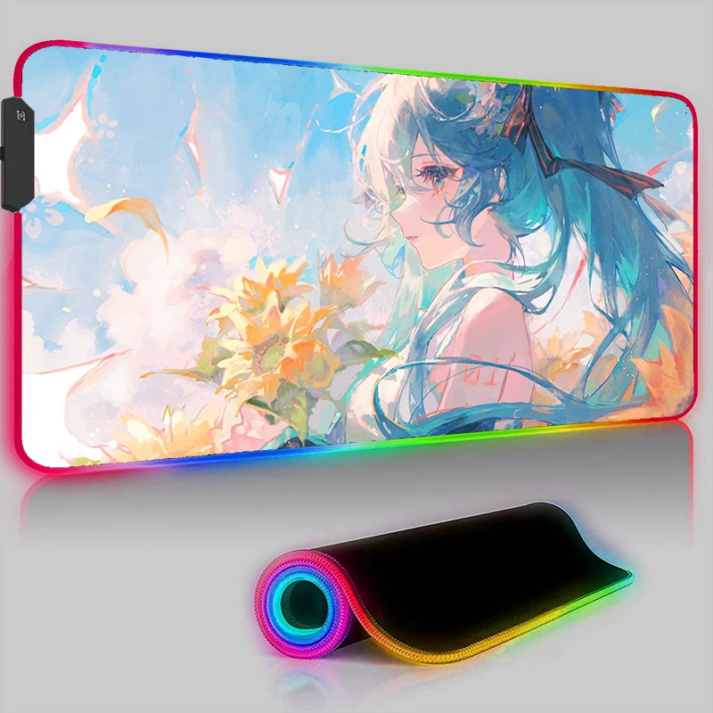 Kawaii Pink HD Mouse Pad RGB PC Anime Girl Keyboard Mousepad LED Laptop H-Hatsunes Miku Gaming Accessories Desk Mat XXL Carpet