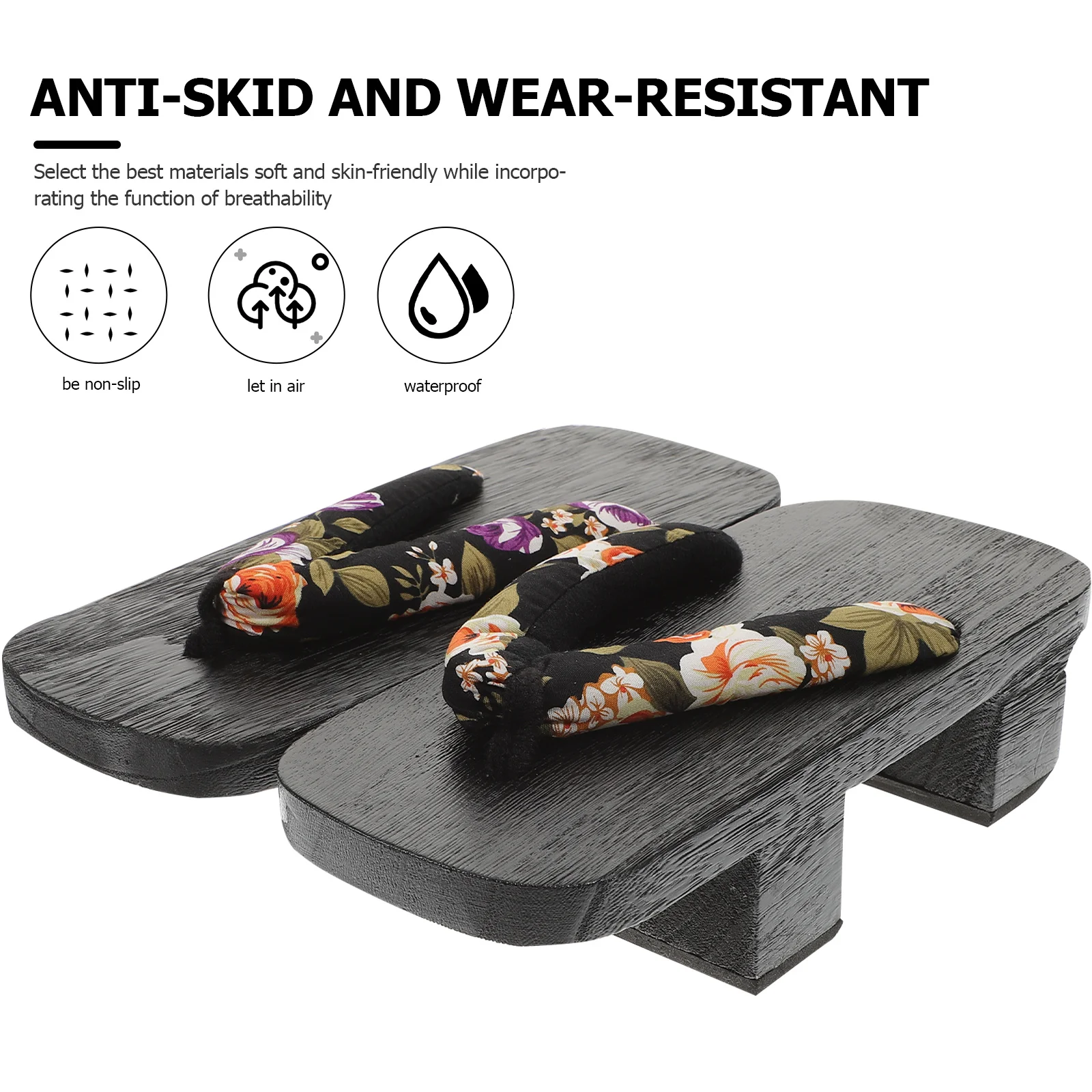 1 Pair Wood Clogs Slippers Summer Platform Sandals Two-Toe Casual Slippers For Men Women Flower Black 38 23Cm 6Us