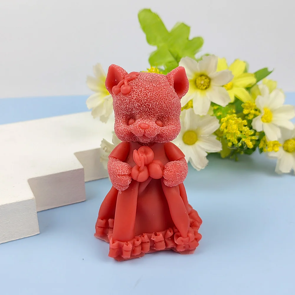 

Cute Teddy Concrete Cement Animal Skirt Bear Candle Silicone Mold Aromatherapy Plaster Mold Fondant Cake Candle Mold Tools