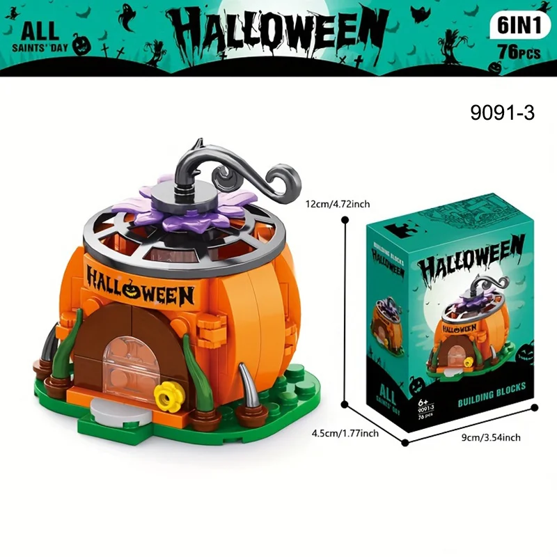 Halloween Haunted House Building Blocks Toys Pumpkin Festival Gift Ornaments, Birthday Christmas Halloween Decoration 2024