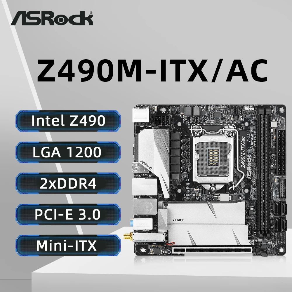 

ASRock Z490M-ITX/ac Motherboard LGA1200 Support i9-10900K i7-10700 i5-10600KF i5-10400F i5 10400F CPU DDR4 4400MHz NVME M.2 HDMI