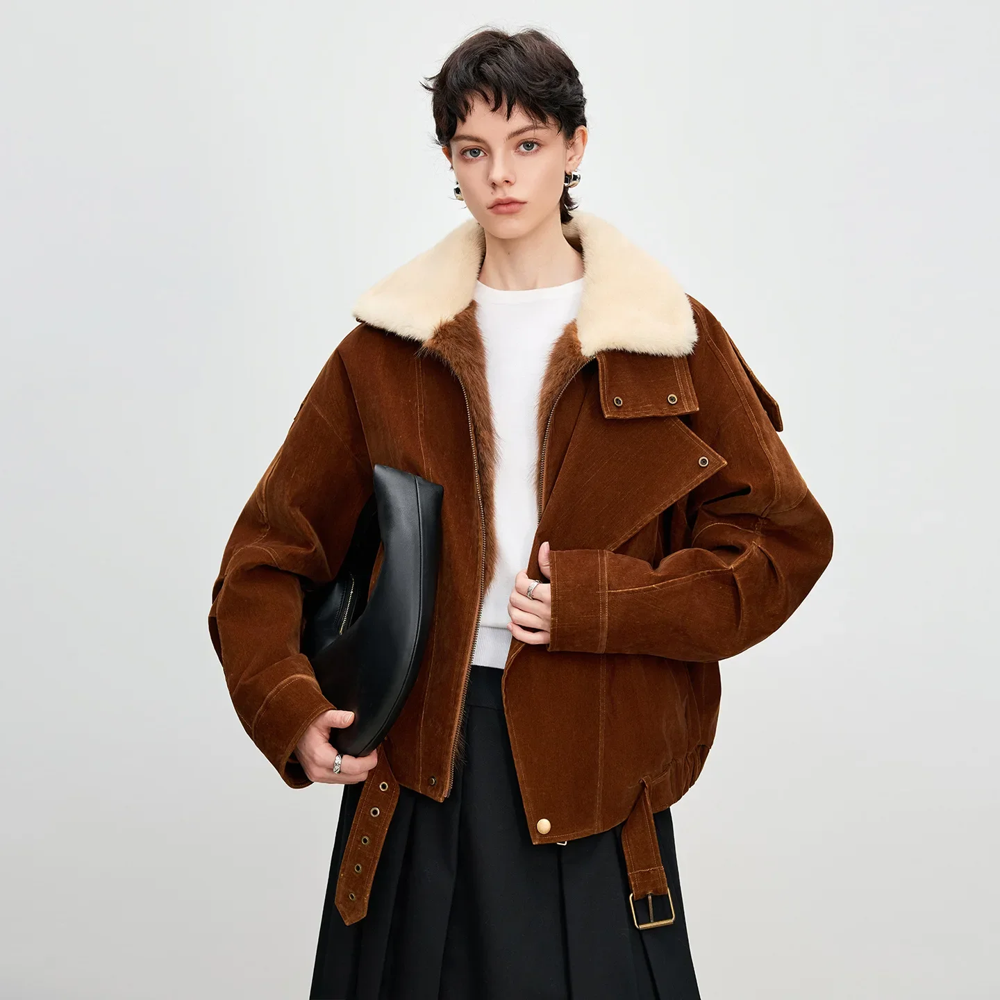 2025 inverno nova pele forrada de veludo estilo motociclista casaco feminino inteiro lontra pele interior moda rua elegante adulto manga longa casaco