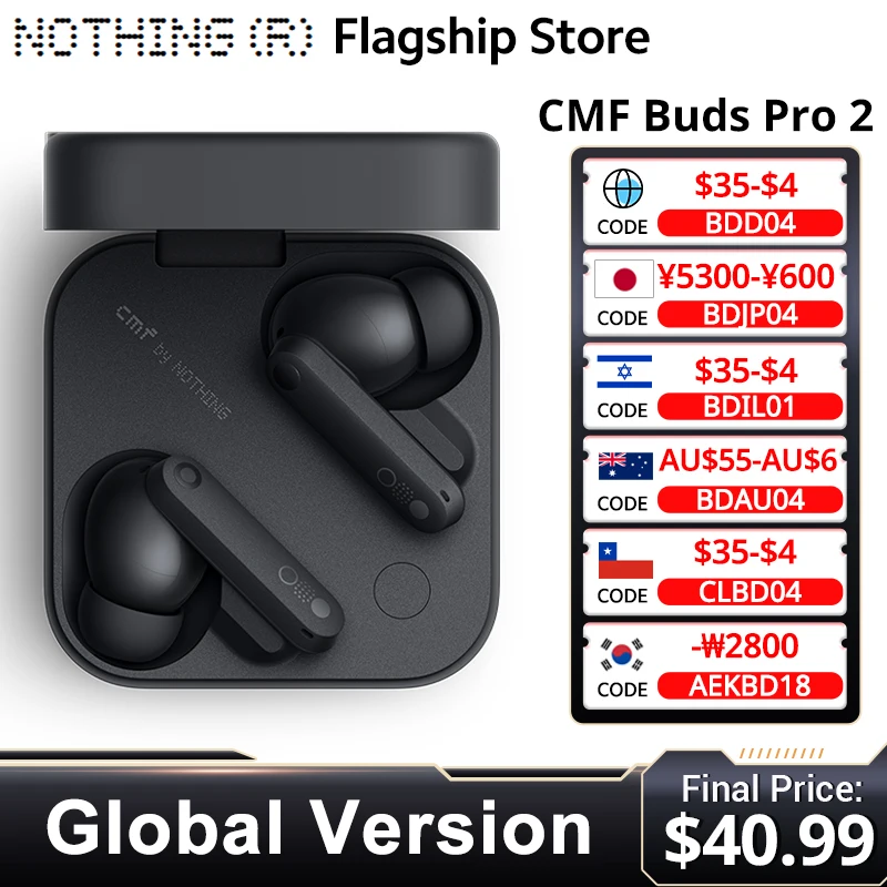 Global Version Cmf By Nothing Buds Pro 2 Earphone Bluetooth 5.3 with 50 dB Hybrid Active Noise Cancellation 6 HD MICS IP55
