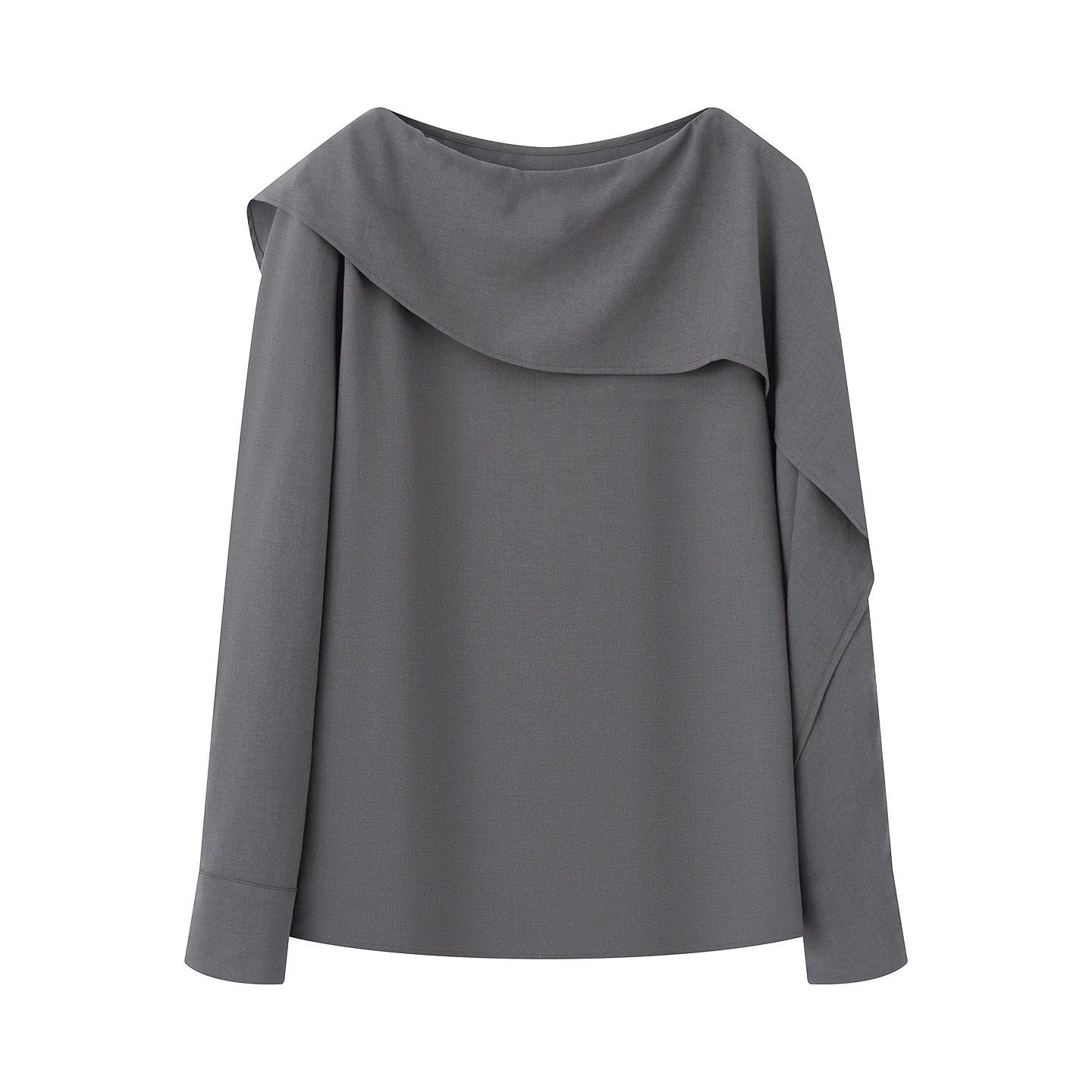 

SuperAen Korean Style Fashion Long-sleeved Pullover Tops 2025 Autumn New Gray Slash Neck Women Oversize Simple Tops