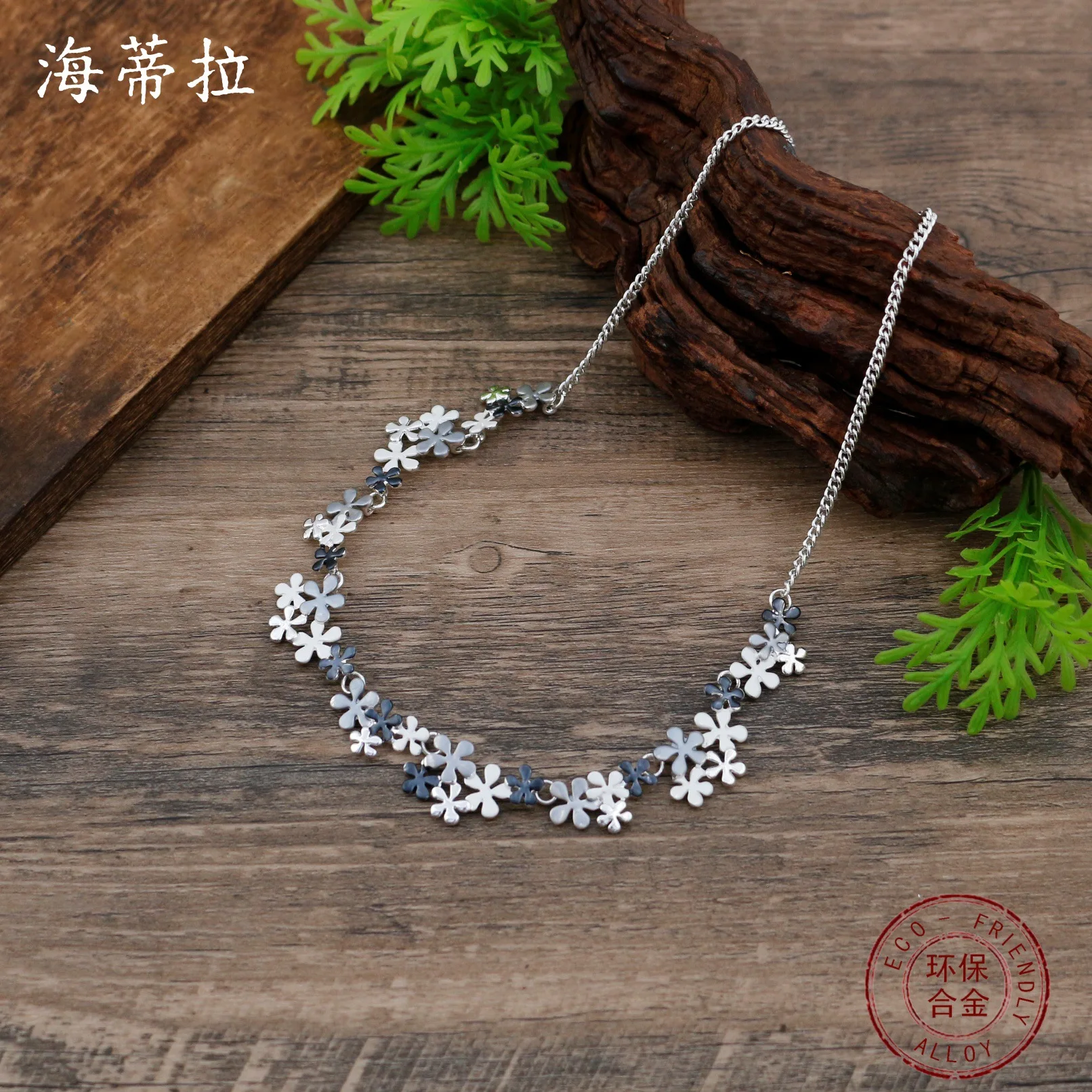 DIY accessories enamel color geometric flower necklace women's fashion simple color painting oil small petal versatile neck cha