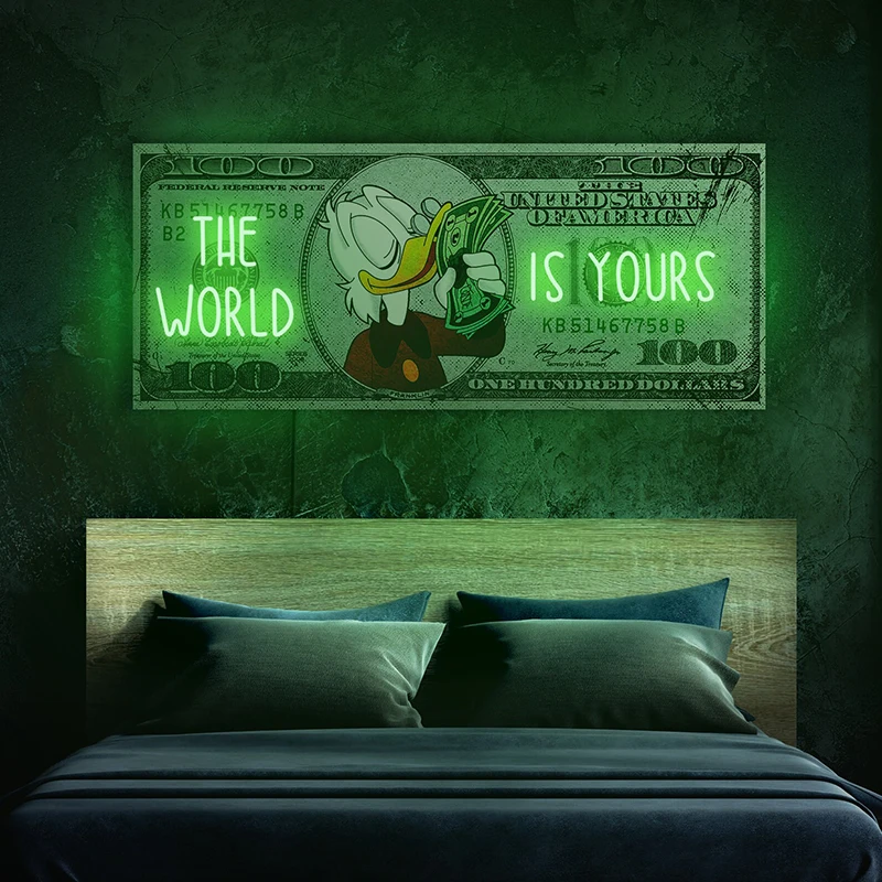 

The World Is Yours Neon Sign Handmade Custom Dollar UV Printed Night Lights Bedroom Living Room Home Wall Neon Decor Light Signs