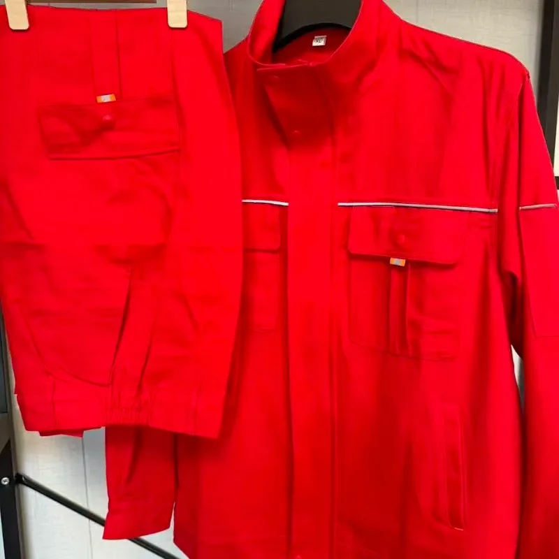 Men Pure Cotton Stand Collar Workwear Set Thick Heat Resistant Wear Resistant Welding Electric Power Labor Uniform Suit