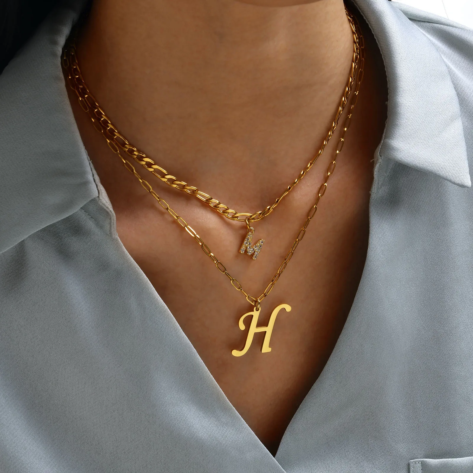 

Custom Letter A-Z Initial Necklaces for Women, Shiny Letter Girl Chain Choker, Gold Color Stainless Steel Layered Collar Jewelry