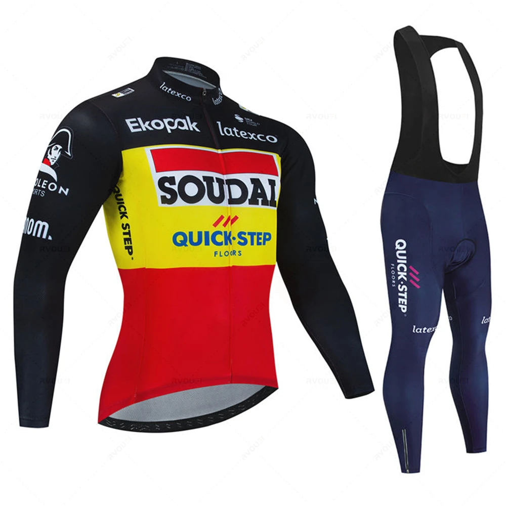 New Soudal Quick Step Professional Autumn Cycling Jersey Set Breathable Long Sleeve MTB Bike Clothes Belgium Suit Roupa Ciclismo