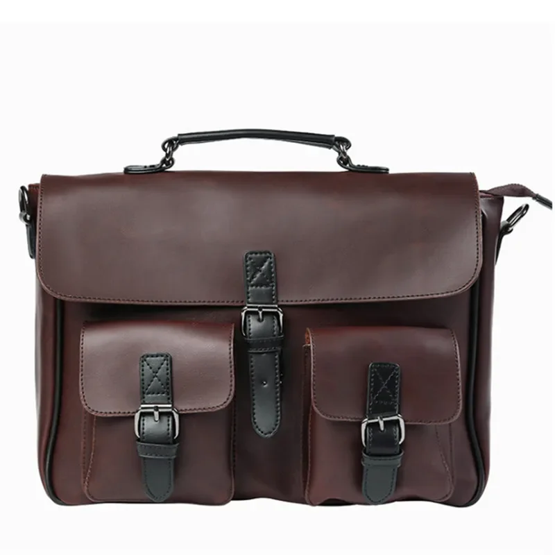 PU Leather Men's Shoulder Bag Vintage Male Handbags Messenger Bags Business Crossbody Handtasche Laptop Briefcase Travel Handbag