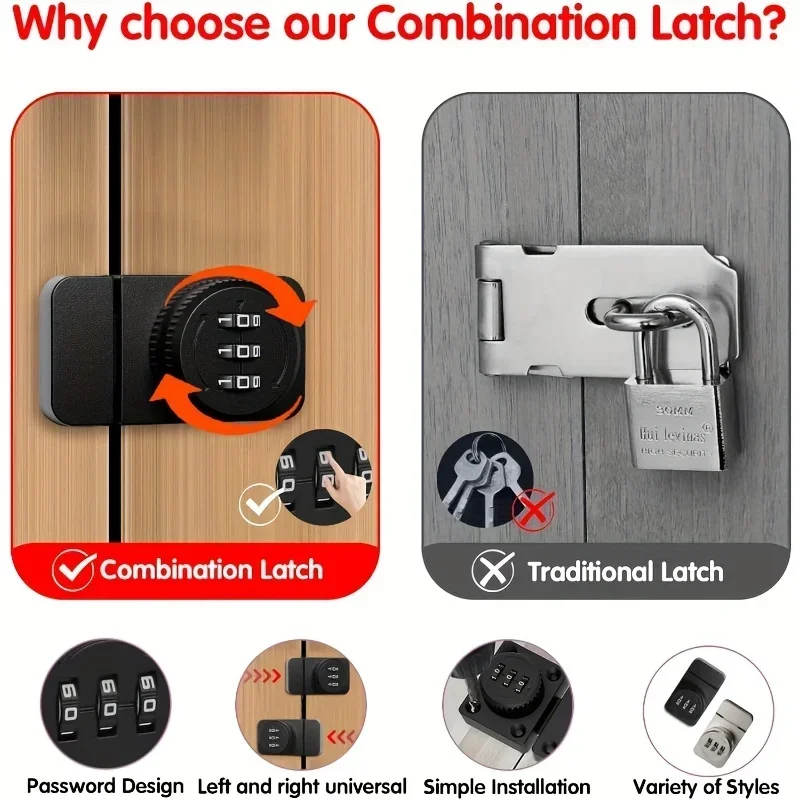 Yuanj fechadura de combinação com 3 códigos digitais, sem senha de perfuração, caixa de exibição, fivela, armário de vidro, fechadura de porta de armário