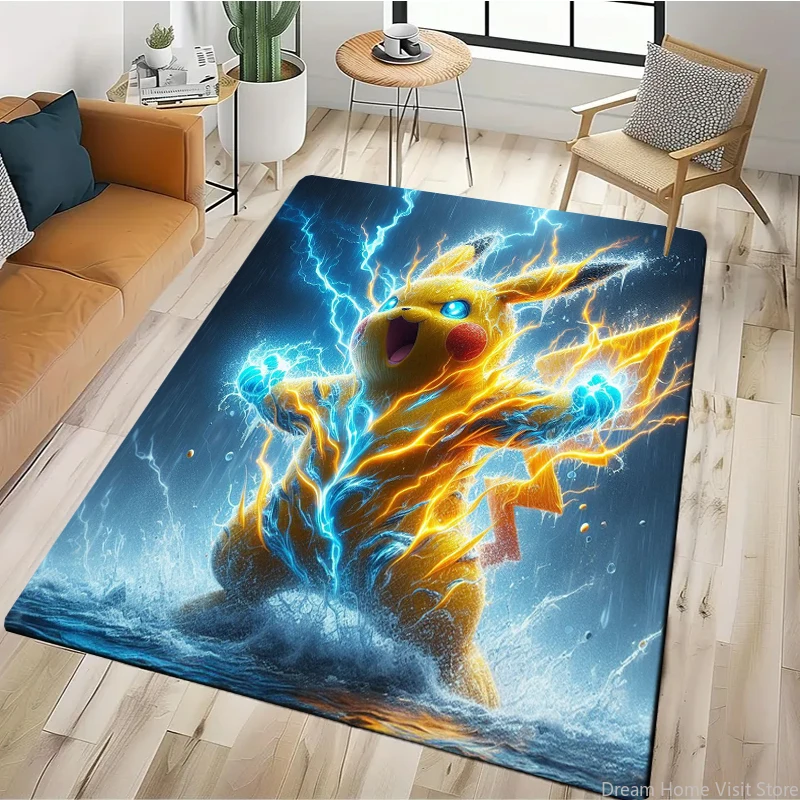 Japanese Anime Pokemon Pikachu Large Carpet Living Room Home Bedroom Decor Sofa Table Area Rug Chair Lounge Non-slip Floor Mat