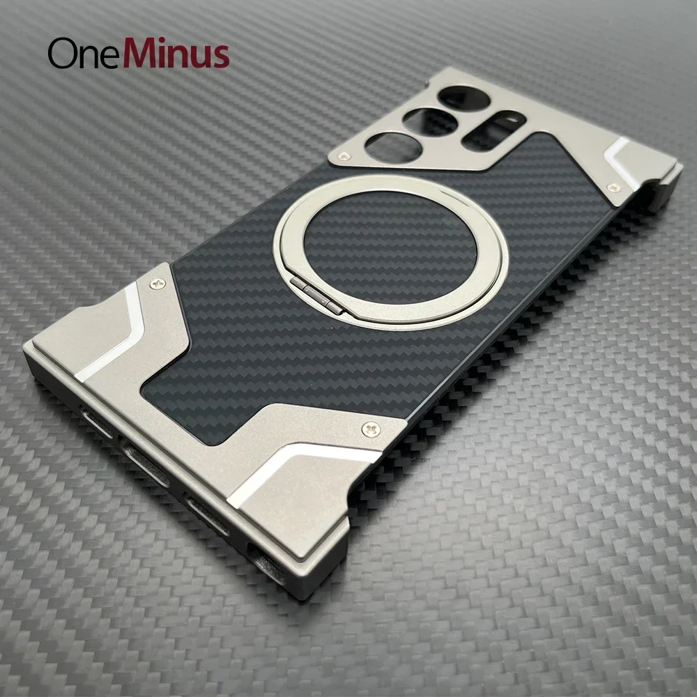 

Carbon Fiber Case For Samsung Galaxy S24 Ultra Cover Frameless Metal Alloy Armor S23 U Funda Built-in Holder with Skin Protector