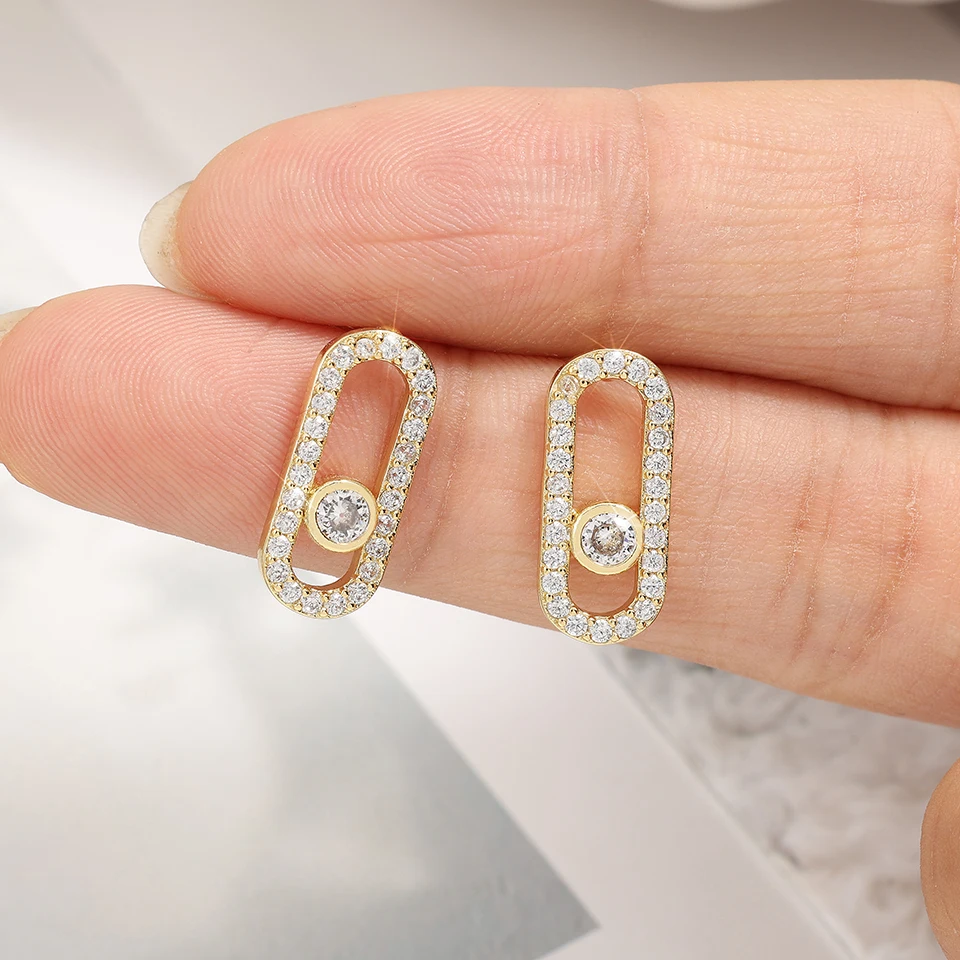 Yupsk Exquisite Geometric Oval Zircon Stud Earrings Simple Fashion Paper Clip Shaped Earring Jewelry Gift For Women image 5