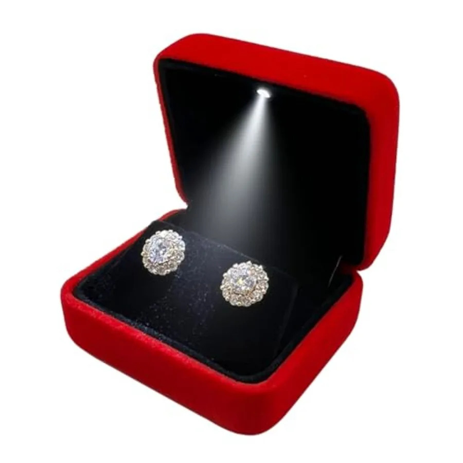 

Velvet Earring Box with LED Light, Stud Earring Gift Box Jewelry Display Case for Proposal, Engagement, Wedding and Birthday