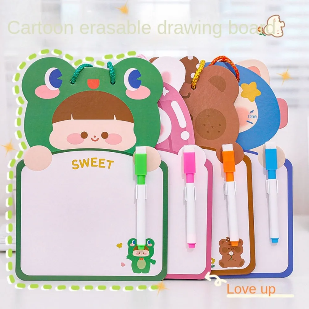 Con penna Cartoon Kids Lavagna Cartone Cartone su due lati Cartoon Dry Wipe Cartone Animale Cancellabile Tavolo da disegno su due lati