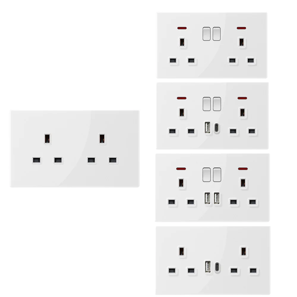5 قطعة جودة عالية 146 نوع مزدوج 13A مقبس الحائط مع 2 منافذ التيار المتناوب ومنافذ USB المملكة المتحدة القياسية أكريليك الزجاج المقابس والمقابس #3