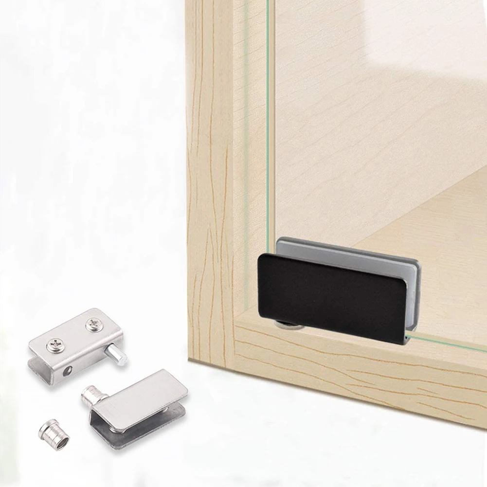 For 1 Pair Stainless Steel Glass Door Hinge Clips Pivot Type No Drilling Required for Cabinet and Fixed Glass Doors