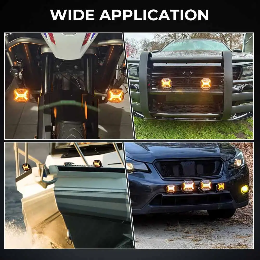 Amber DRL Car Work Light Spotlight 48W High Beam For Truck Tractor Off-road Jeeps SUV ATV Trailers Engineering Vehicle 1 Pair