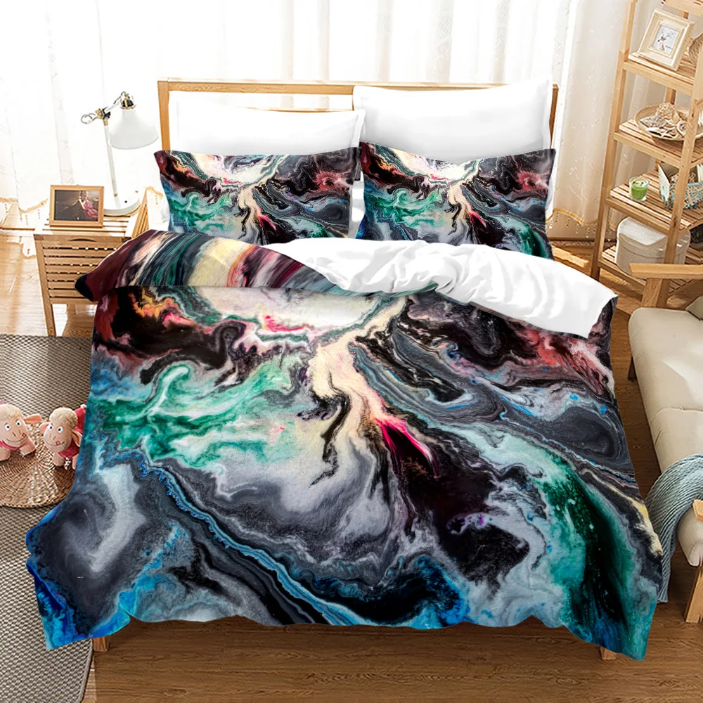 Gilding Marble Bedding Set Deep Color Soft Polyester Breathable Duvet Cover Set King Queen Twin Single Size with Pillowcase 3pcs