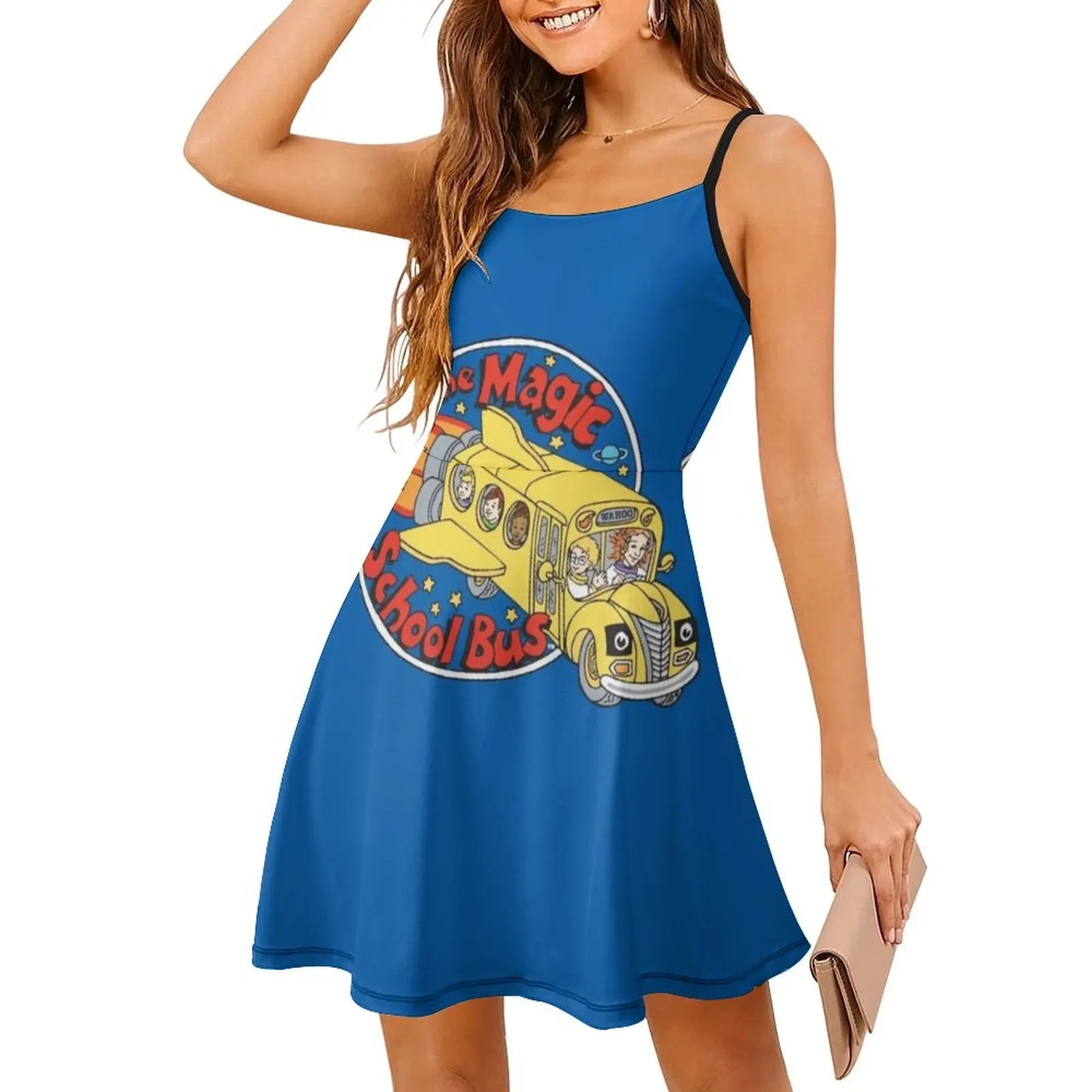 فستان بوهيمي بدون أكمام بشعار حافلة المدرسة السحرية للنساء مطبوع عليه فساتين حفلات الشاطئ حافلة المدرسة السحرية حافلة المدرسة السحرية #3