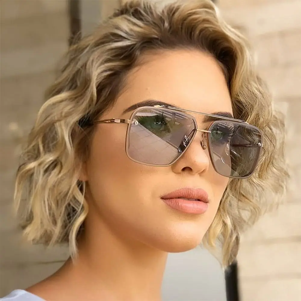 Gafas de sol cuadradas de gran tamaño con gradiente, lentes de sol con montura de Metal grande, clásicas, para conducir, viajes, protección UV400