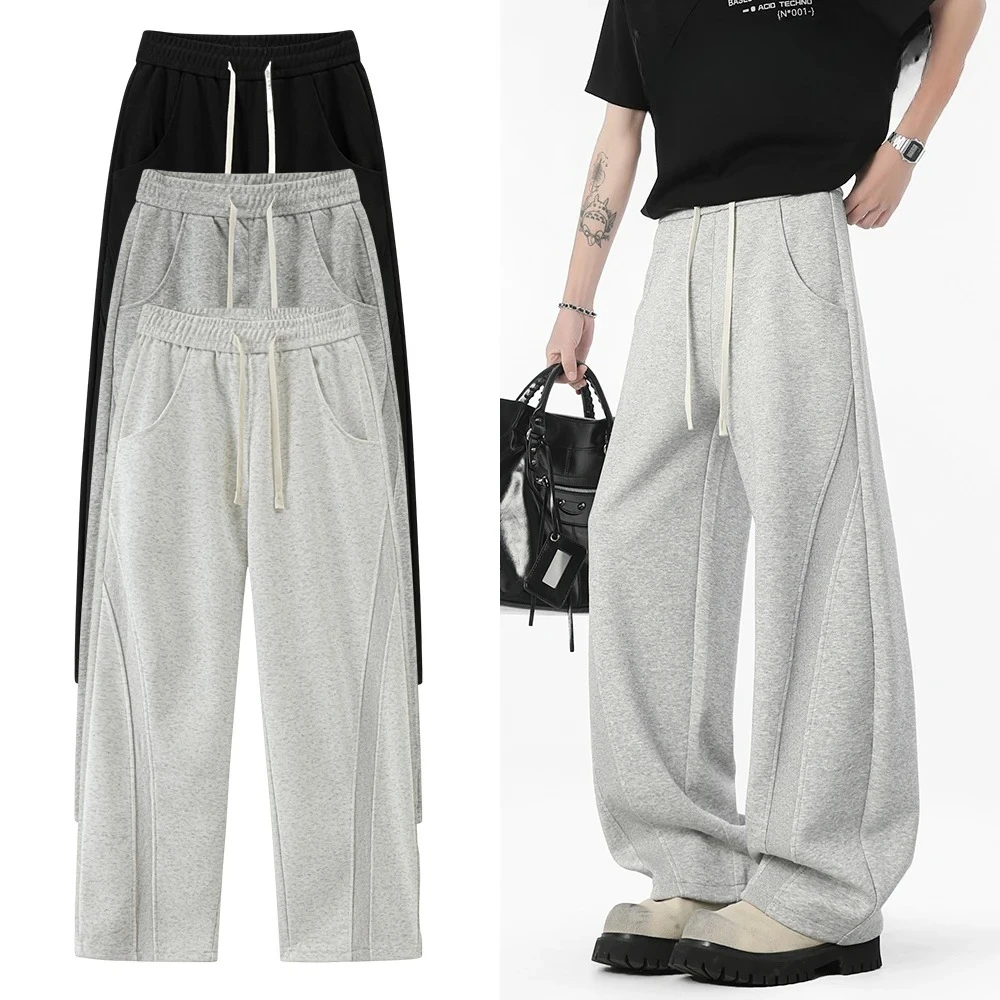 

Autumn Men's Clean Fit Sweatpants Korean Bending Knife Pants Men Minimalist Straight-Leg Mid-Rise Wide-Leg Casual Long Trousers