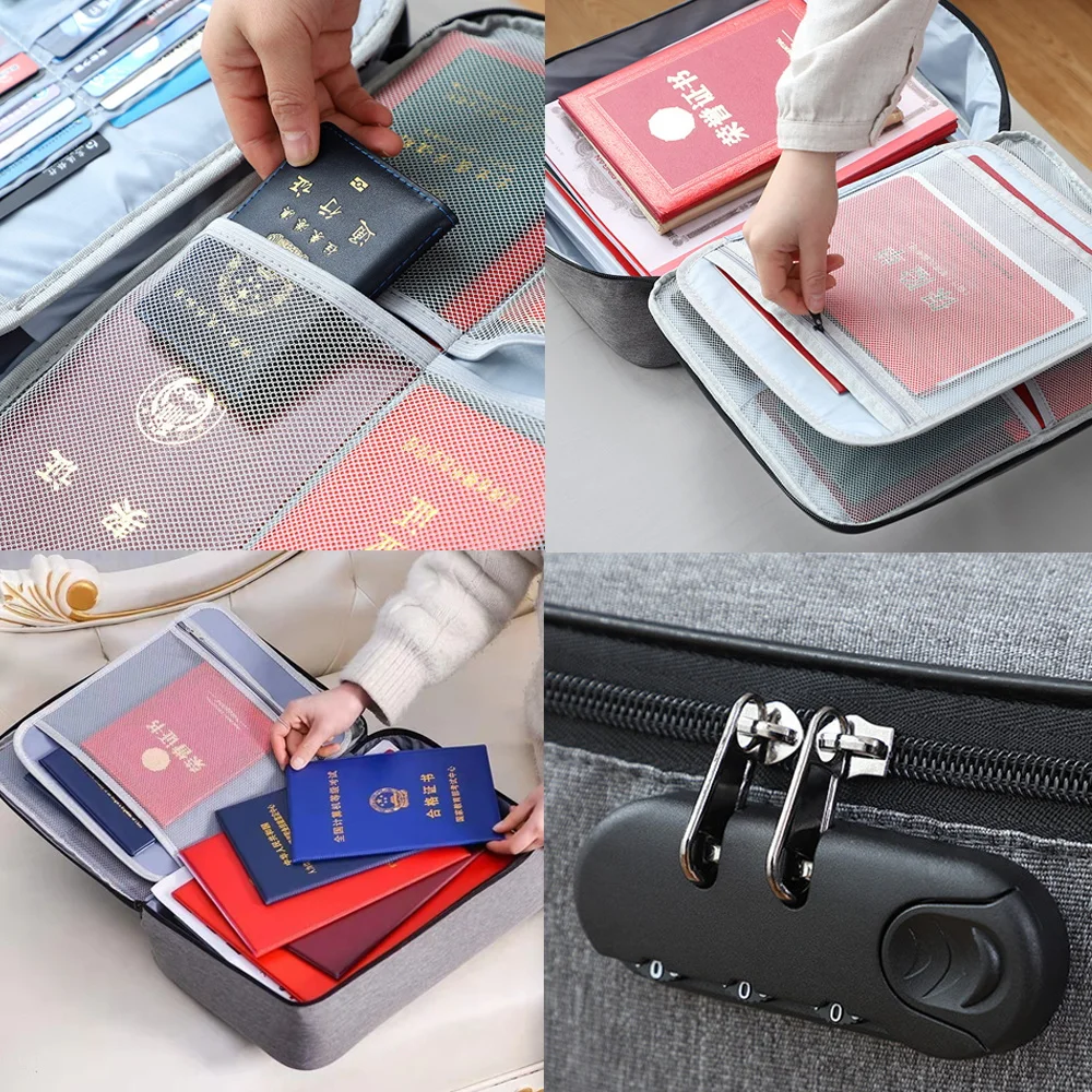 Large Document Storage Bag File Folder Passport Holder Password Lock Ticket Credit Card Portable Briefcase Bags for Men Women