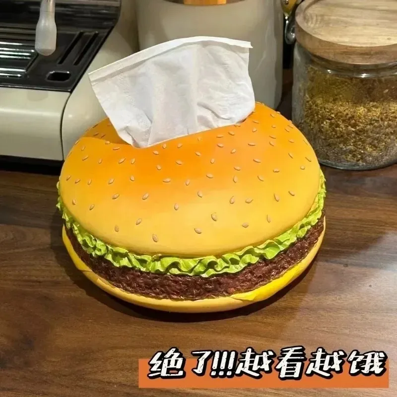 Hamburger Shaped Tissue Box Creative Burger Resin Napkin Holder Case Paper Box Container HomeTable Decoration Storage Boxes