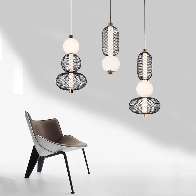 

Modern Gold Black Pendant Lamps for Bedroom Bedside Mesh Sconces Living Room Kitchen Dining Table Bar Restaurant Pendant Light