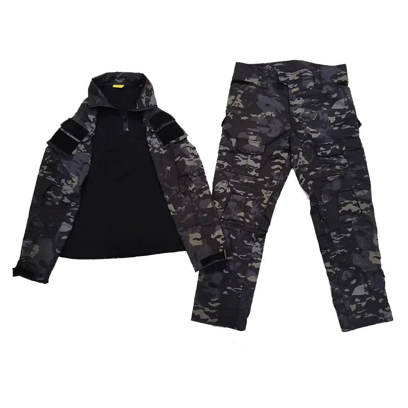 

RU Camo Tactical Sets Men Outdoor 1/4 Zipper Long Sleeve T Shirts+Multi-pocket Trainning Cargo Pants men Combat Suit Combat Set