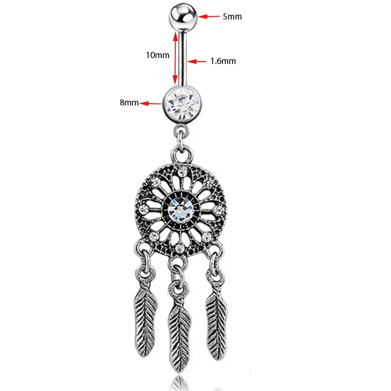 HOT Selling Austria Crystal Surgical Steel  Dream Catcher Belly Button Rings Navel Piercing Pircing Ombligo Nombril