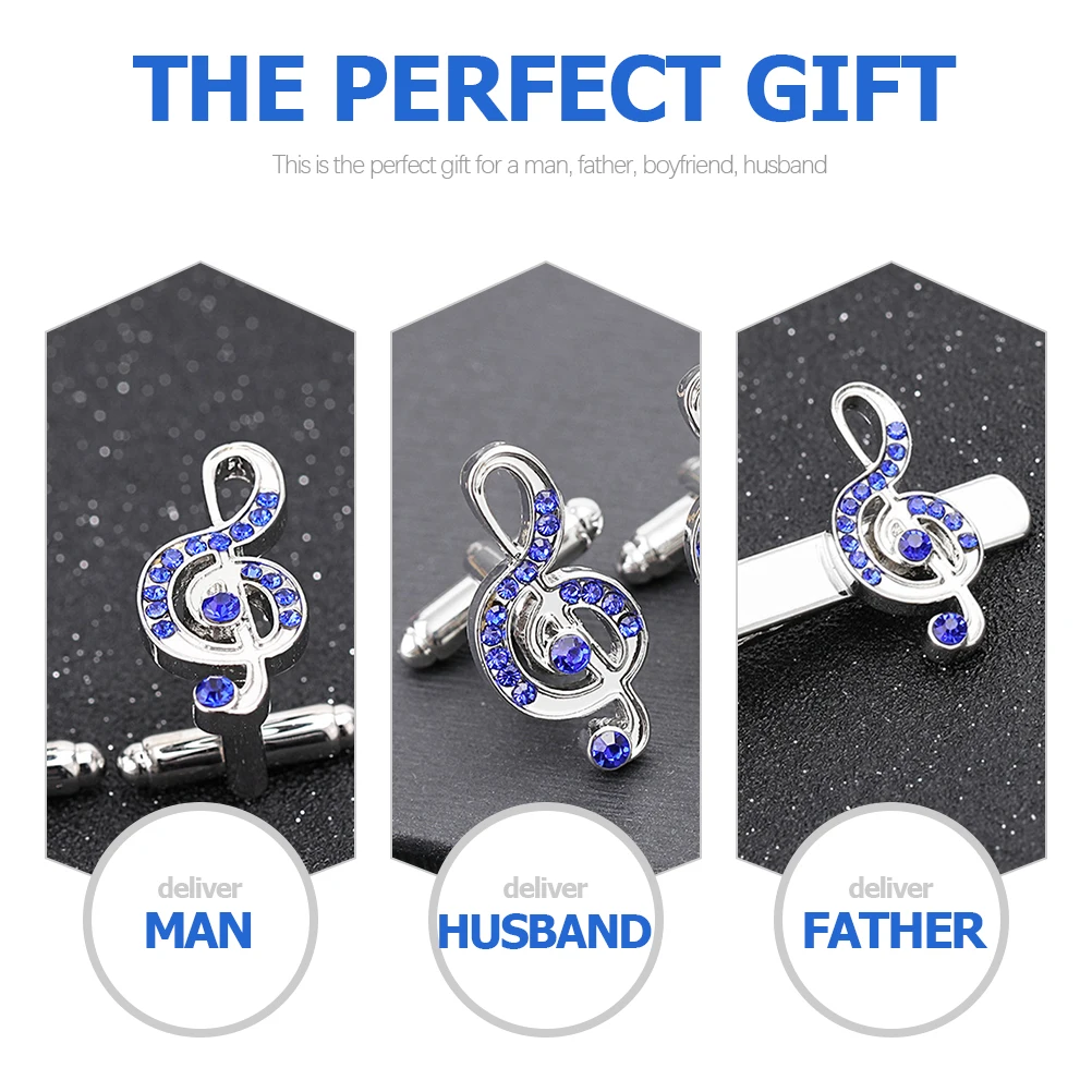 1 مجموعة الرجال زر الكم التعادل كليب قميص الأعمال حجر الراين الموسيقى ملاحظة ربطة العنق بار كليب الكلاسيكية اكسسوارات أنيقة للاجتماعات #6