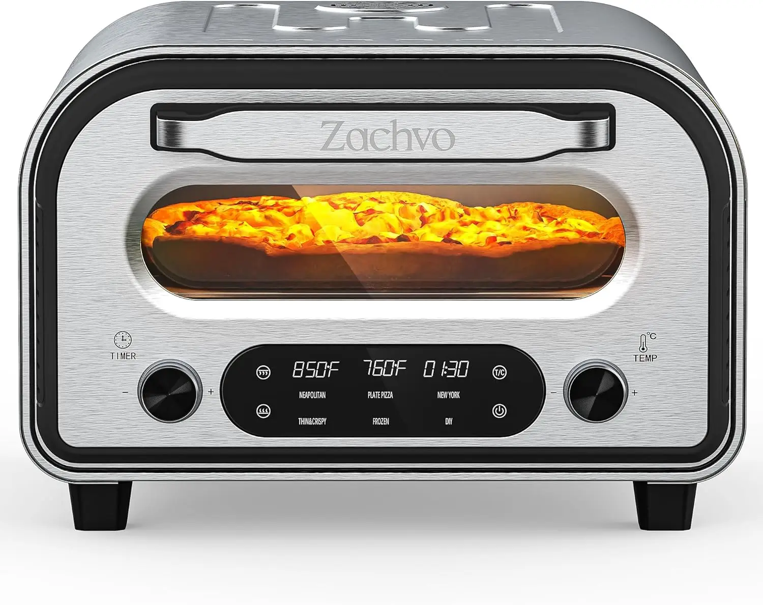 

Электрическая печь для пиццы для использования в помещении, нагрев до 850 градусов ° Печь для пиццы F, готовит пиццу диаметром 12 дюймов за 90 секунд, с сенсорным управлением и комплектом аксессуаров.