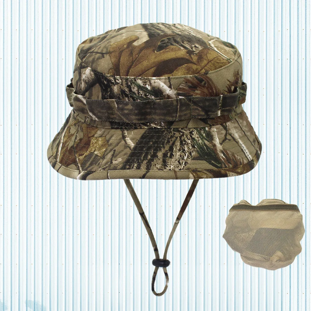 

Camouflage Bucket Hat Canvas Outdoor Sun Hat with Adjustable Chin Strap for Hunting Fishing Hiking Gardening 60