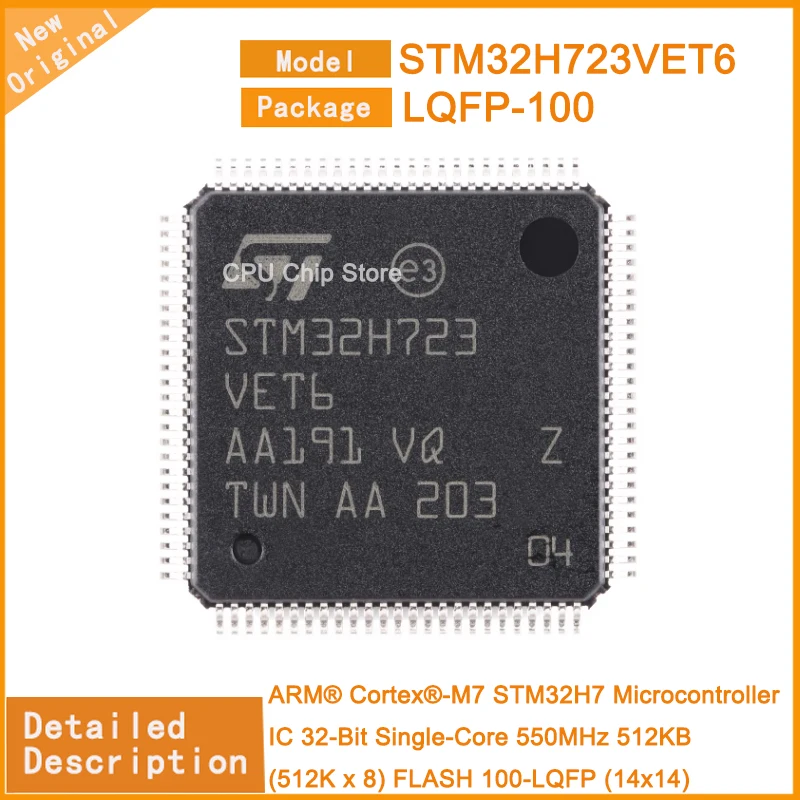 1~5PCS New Original  STM32H723VET6 STM32H723  Microcontroller IC 32-Bit Single-Core 550MHz 512KB (512K x 8) FLASH 100-LQFP