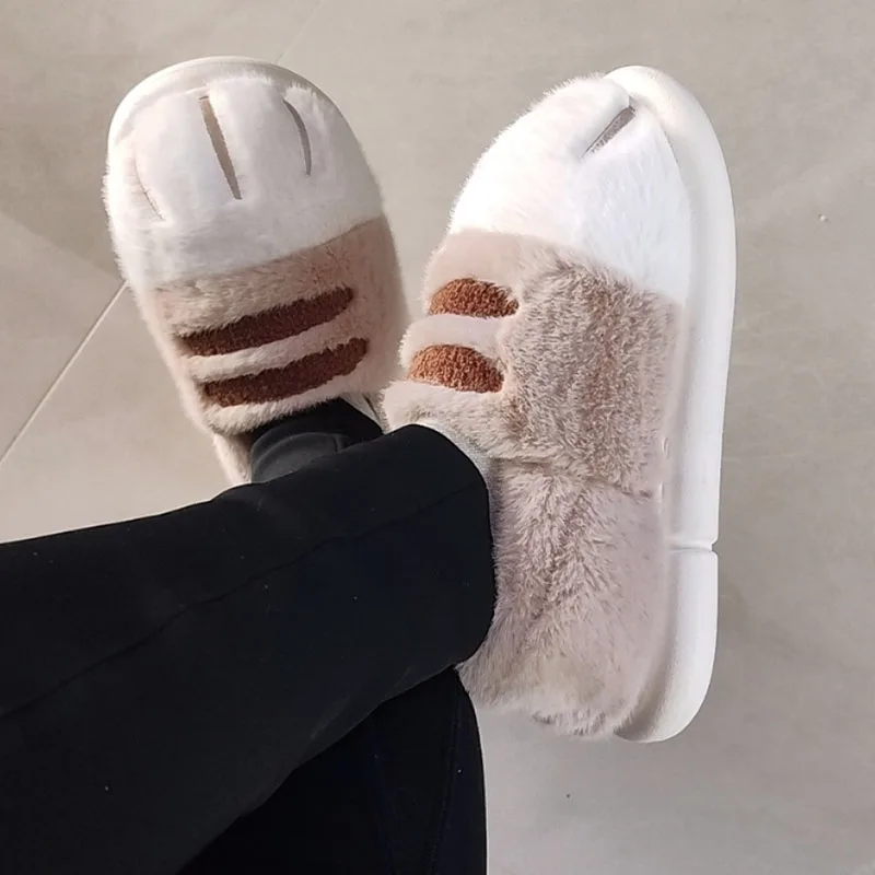 

Designer Female Cat Paw Slippers Home Girls Animal Claw Platform Shoes JK Gothic Slipper Woman Fluffy Fur Slides Home Shoes