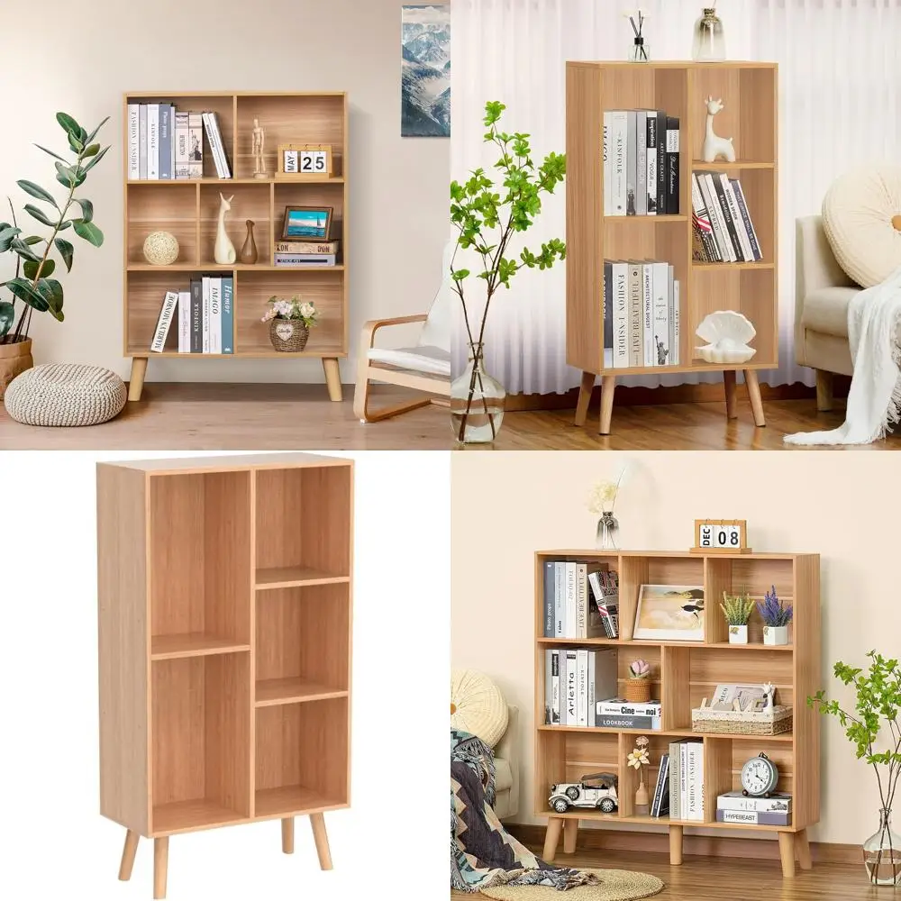 

Натуральная деревянная 3-ярусная книжная полка на ножках, органайзер для хранения в стиле бохо для спальни, гостиной или кабинета