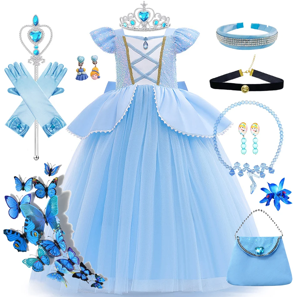 Cinderella Costume Kids Cosplay Princess Dress Girls Halloween Christmas Easter Role Playing Clothes Baby Birthday Party Outfits