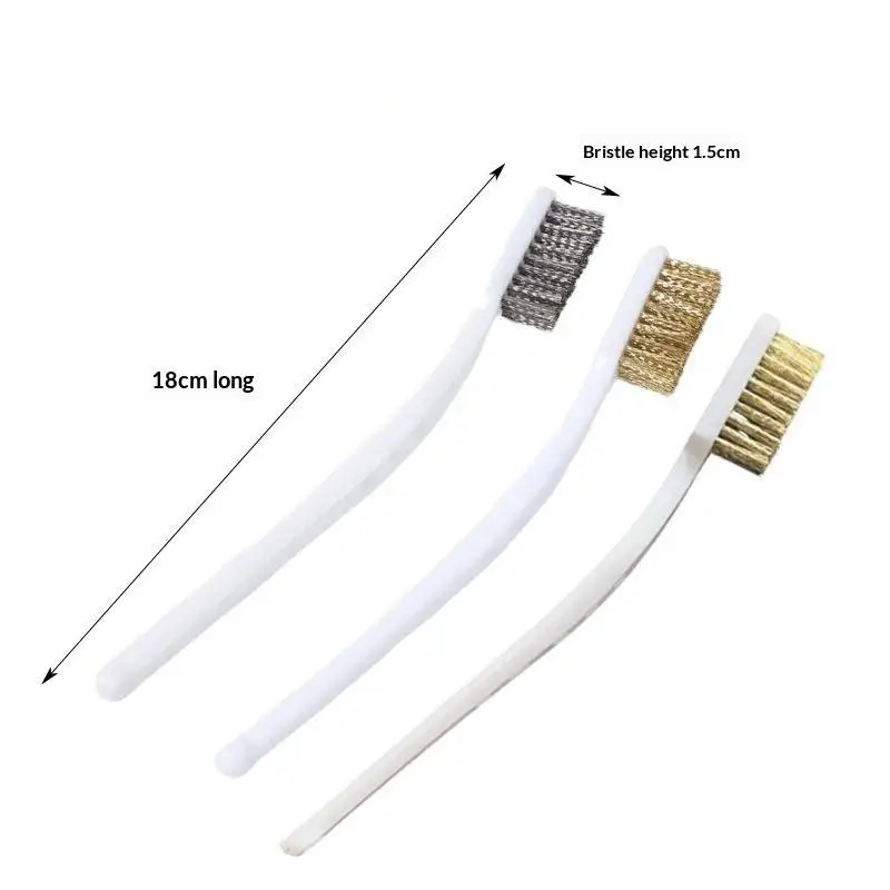 3Pcs Mini Brass Wire Brush Set Heavy Duty Metal Polishing Tool for Paint Rust Removal Auto Maintenance Industrial Use