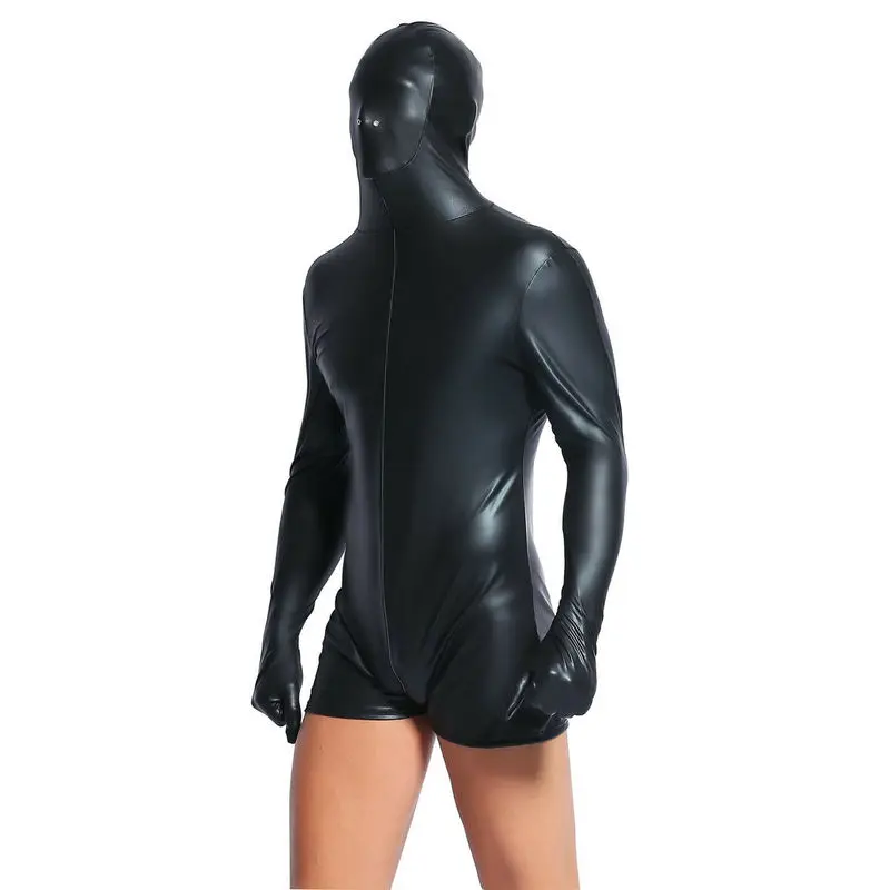 Super Cool Sexy Men Black Patent Leather Jumpsuit Vinyl Latex Bondag Leotard Bodysuit Nightclub Costumes Adult Toys for Men