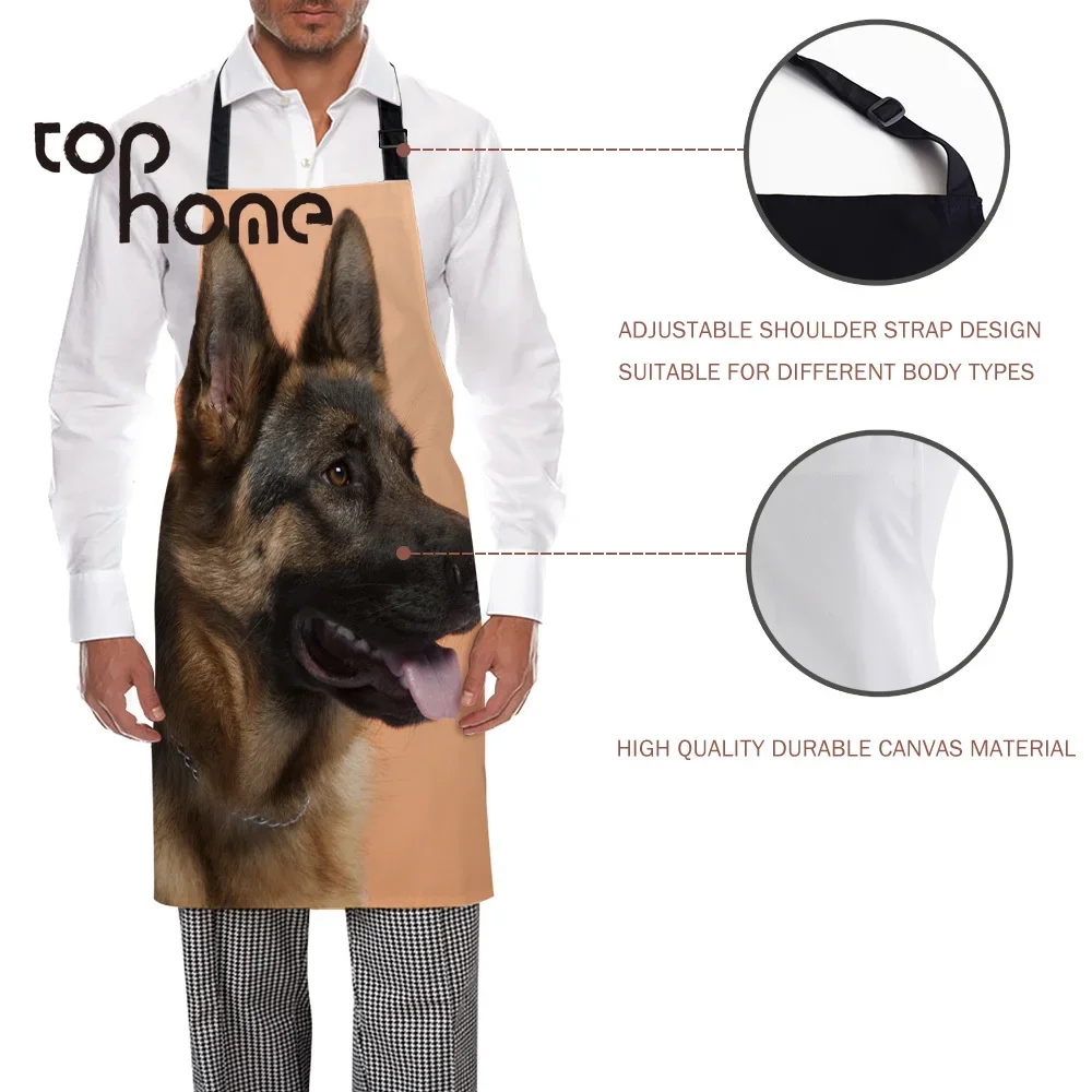 Tophome Kitchen Apron German Shepherd Dog Durable Canvas Aprons Couples Female Kids Home Cleaning Tools Bib