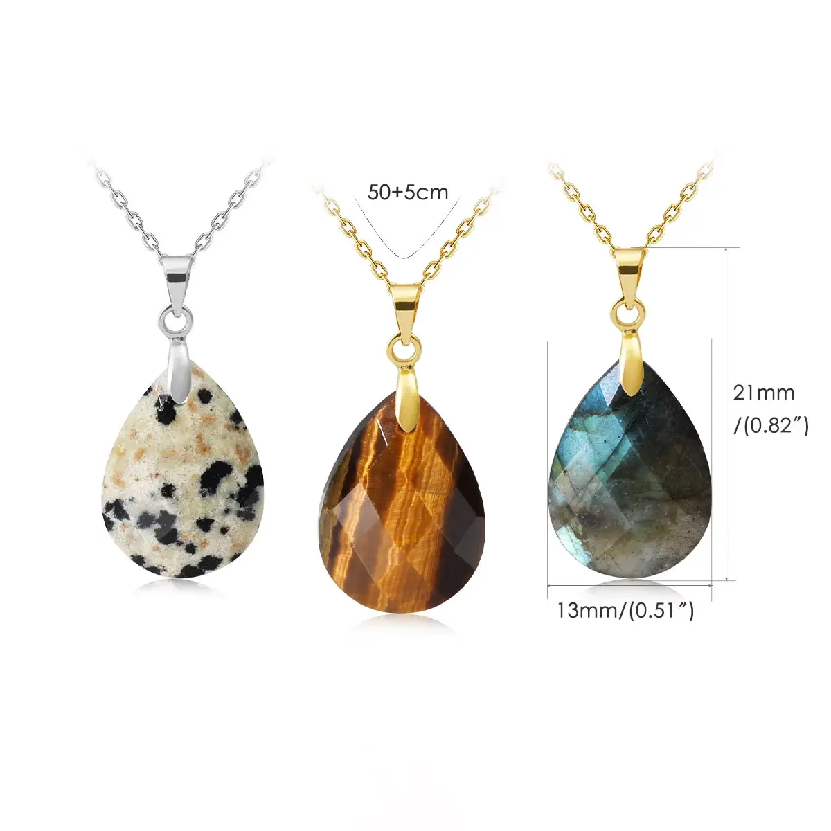 Natural Stone Crystal Pendant Teardrop Simple Pendant Necklace Chamfered Pendant Necklace Earrings Making Jewelry With Chain