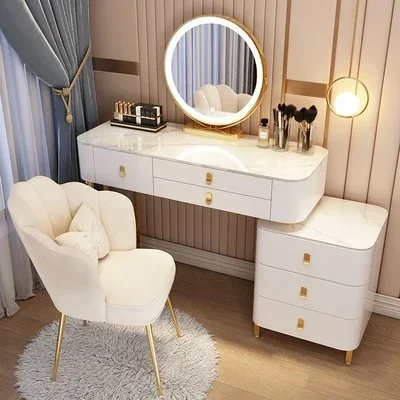 # Modern Beyaz Makyaj Vanities Masa Seti Akıllı Ayna Kayrak Üst Modern Tuvalet Masası Ahşap Yatak Odası Mobilyası