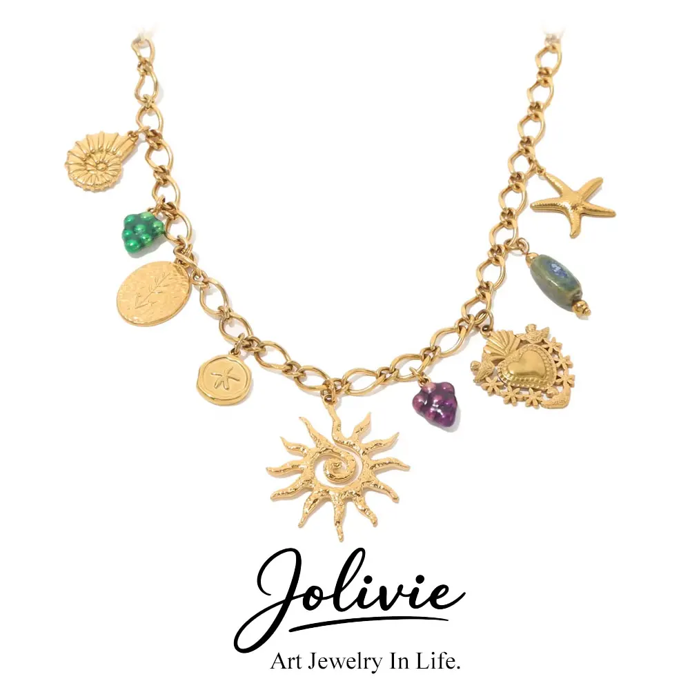 

Jolivie Trendy Y2K Style Stainless Steel Sun Pendant Necklace Gold-plated Fashion Necklaces Daily Match Jewelry Accessories Gift